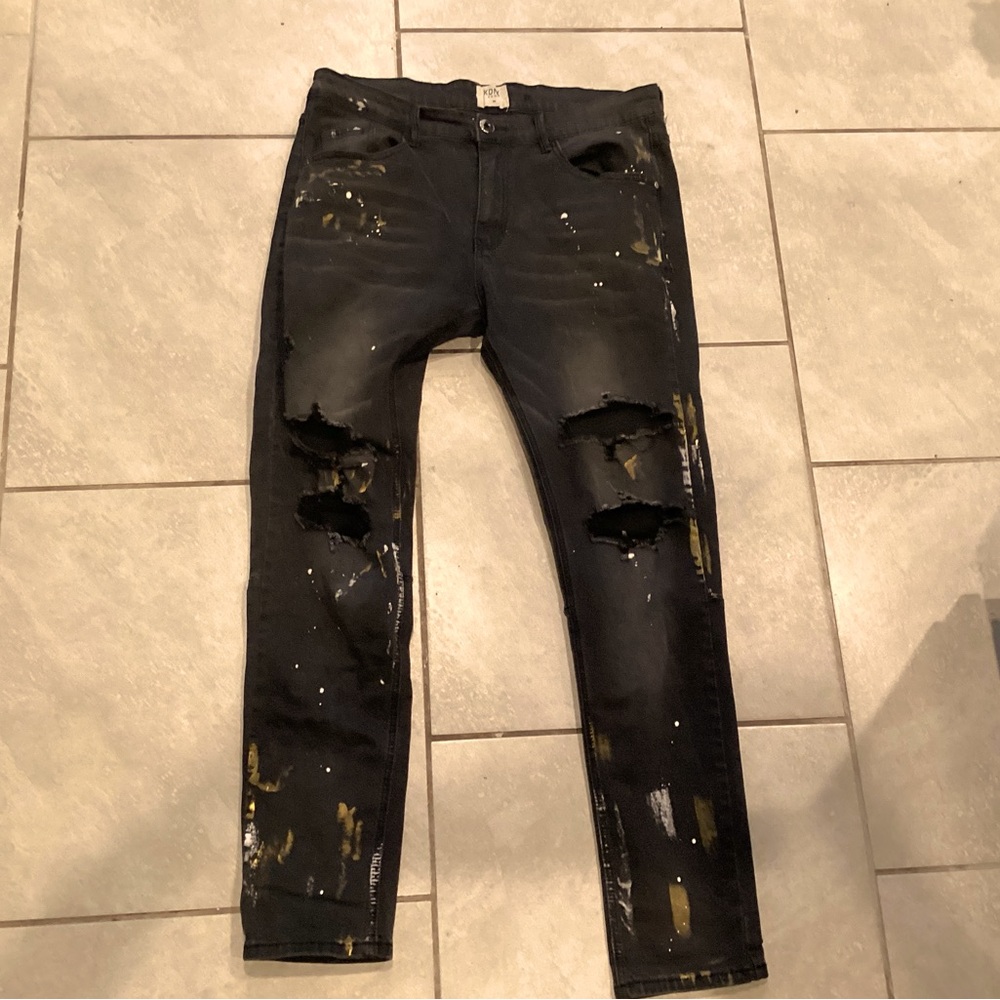 KDNK Jeans Ripped Jeans with Gold Paint